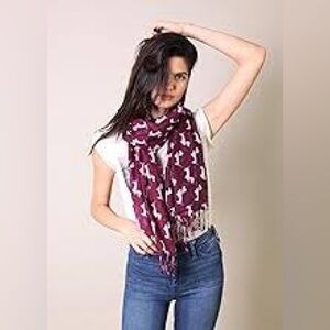 Burgundy Elephant Print Tassel Scarf Wrap